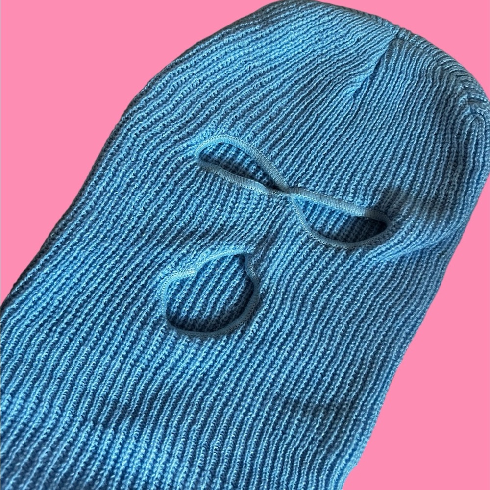 Blue Ribbed Knit Balaclava ski mask